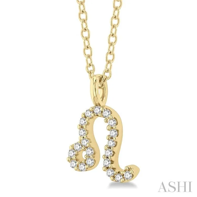 1/10 Ctw Leo Round Cut Diamond Zodiac Pendant With Chain in 10K Yellow Gold