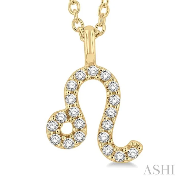 1/10 Ctw Leo Round Cut Diamond Zodiac Pendant With Chain in 10K Yellow Gold