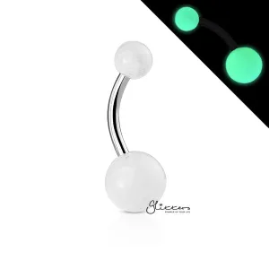 14GA Glow In The Dark Balls Belly Button Ring-White