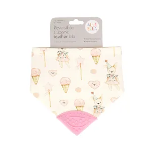 All 4 Ella Reversible Teether Bandana Bib With Silicone - Ice Creams & Teddy