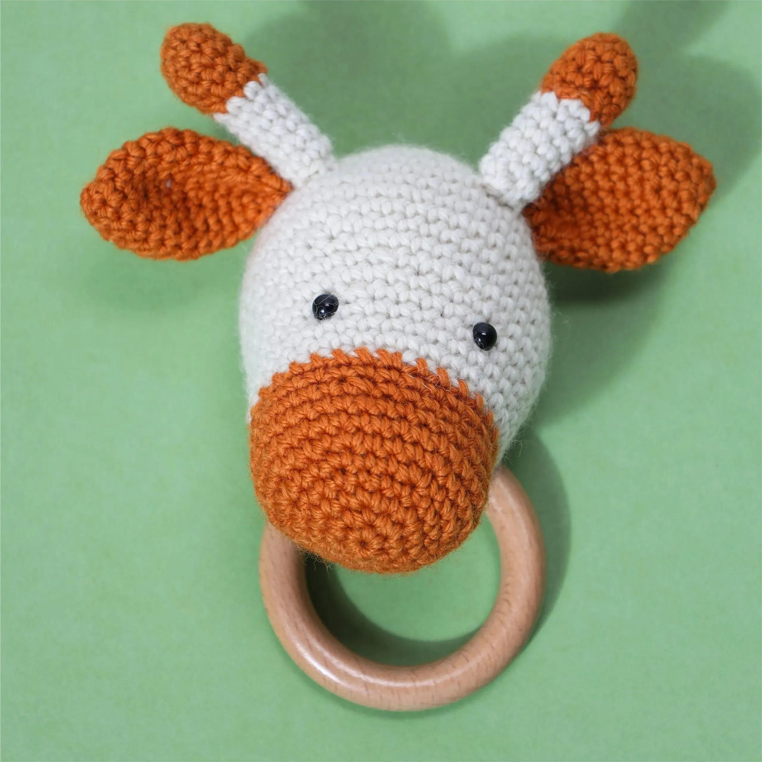 Baby Crochet Gifi Rattle With Natural Beech Wood Teething Ring - Off-White