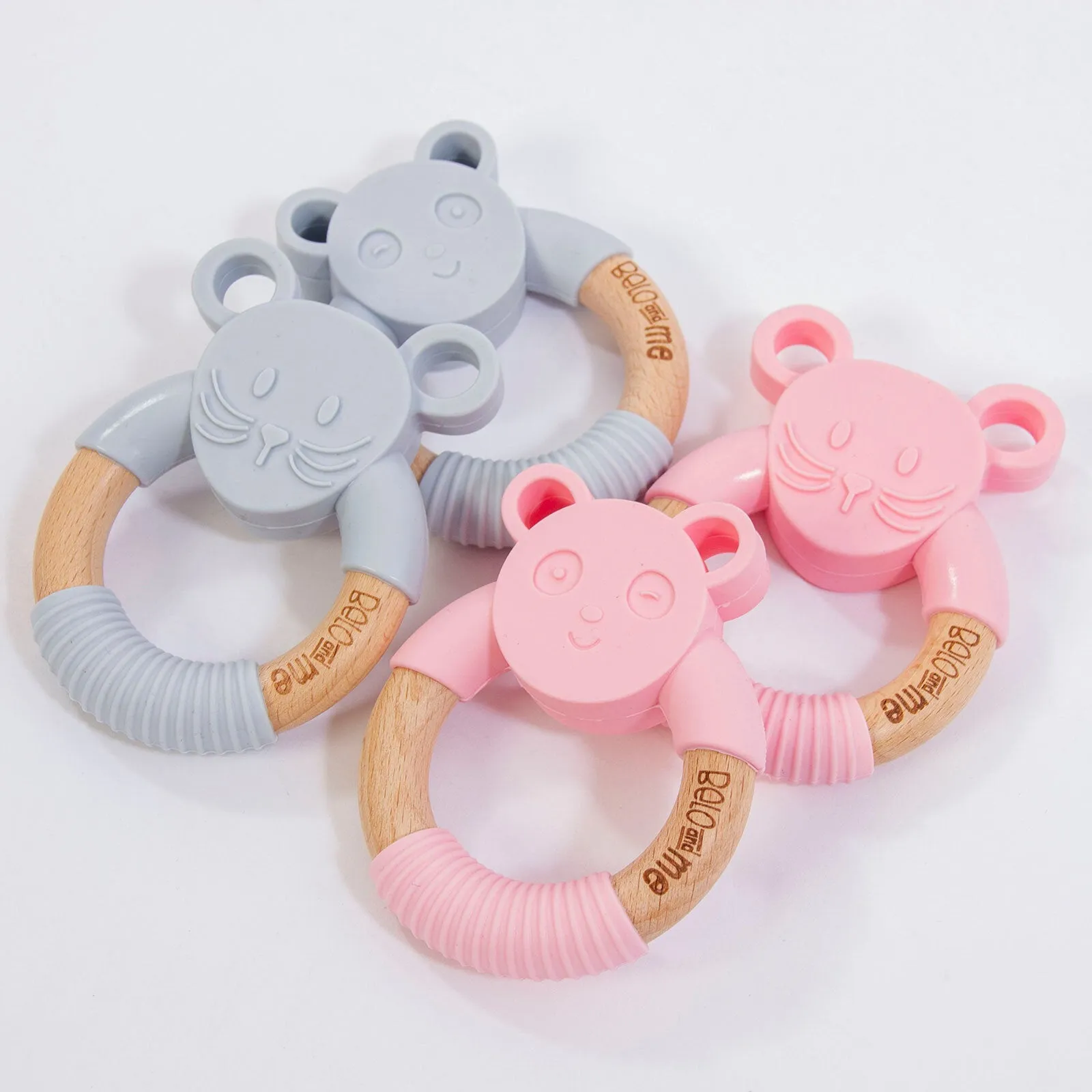 Belo&Me Monty Mouse Animal Wood Teether - Blue