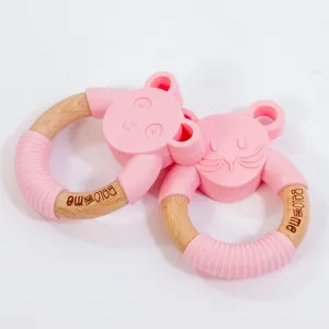 Belo&Me Monty Mouse Animal Wood Teether - Pink