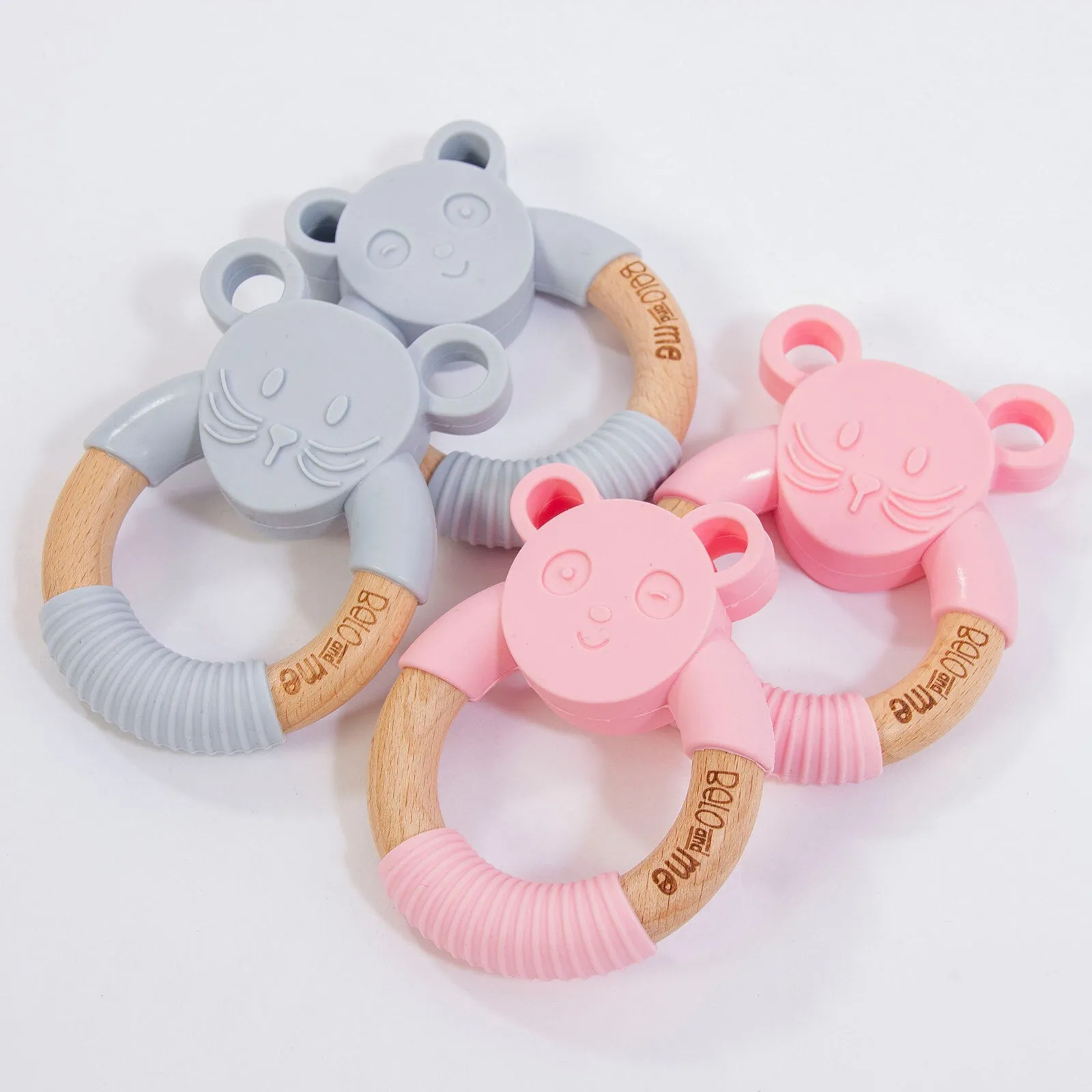 Belo&Me Monty Mouse Animal Wood Teether - Pink