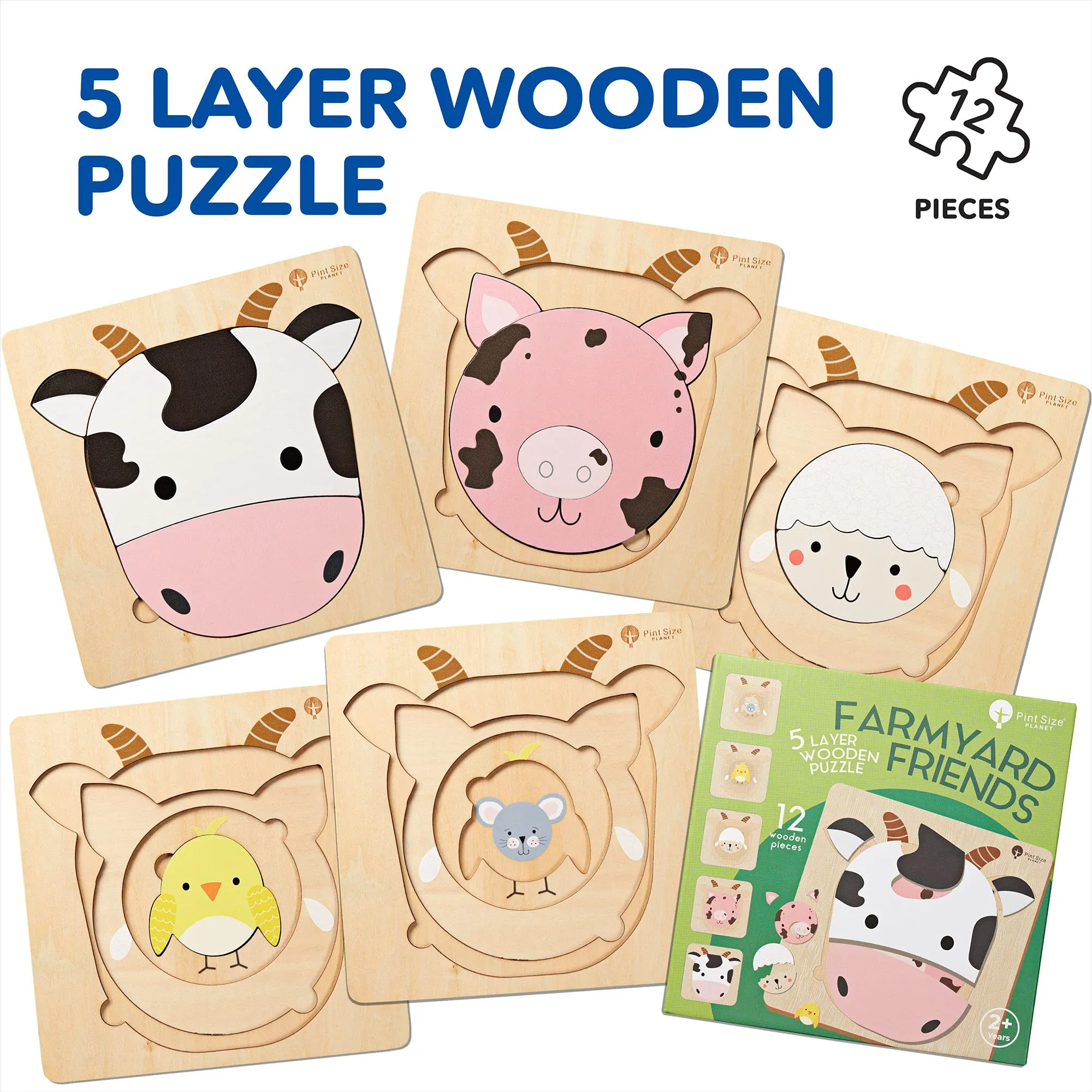 Farmyard Friends 5 Layer Wooden Puzzles Toddlers 1 to 3 Montessori Jigsaw Toys