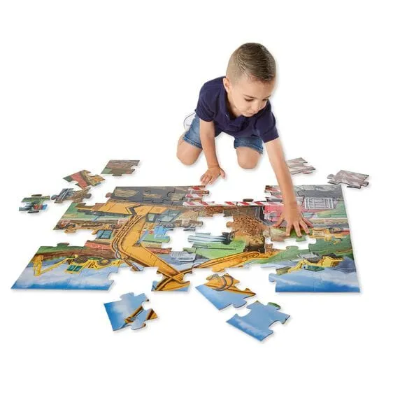 MELISSA & DOUG  Building Site 48pc Floor Puzzle: "Constructive" playtime awaits with this exciting cardboard floor puzzle featuring vehicles hard at work on a building site - 8900