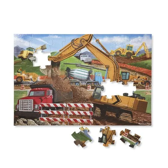 MELISSA & DOUG  Building Site 48pc Floor Puzzle: "Constructive" playtime awaits with this exciting cardboard floor puzzle featuring vehicles hard at work on a building site - 8900