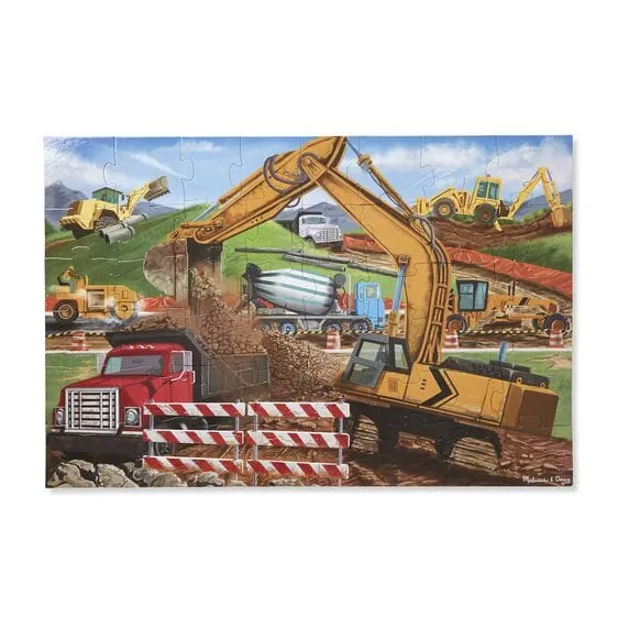 MELISSA & DOUG  Building Site 48pc Floor Puzzle: "Constructive" playtime awaits with this exciting cardboard floor puzzle featuring vehicles hard at work on a building site - 8900