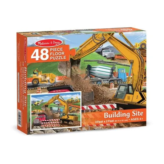 MELISSA & DOUG  Building Site 48pc Floor Puzzle: "Constructive" playtime awaits with this exciting cardboard floor puzzle featuring vehicles hard at work on a building site - 8900