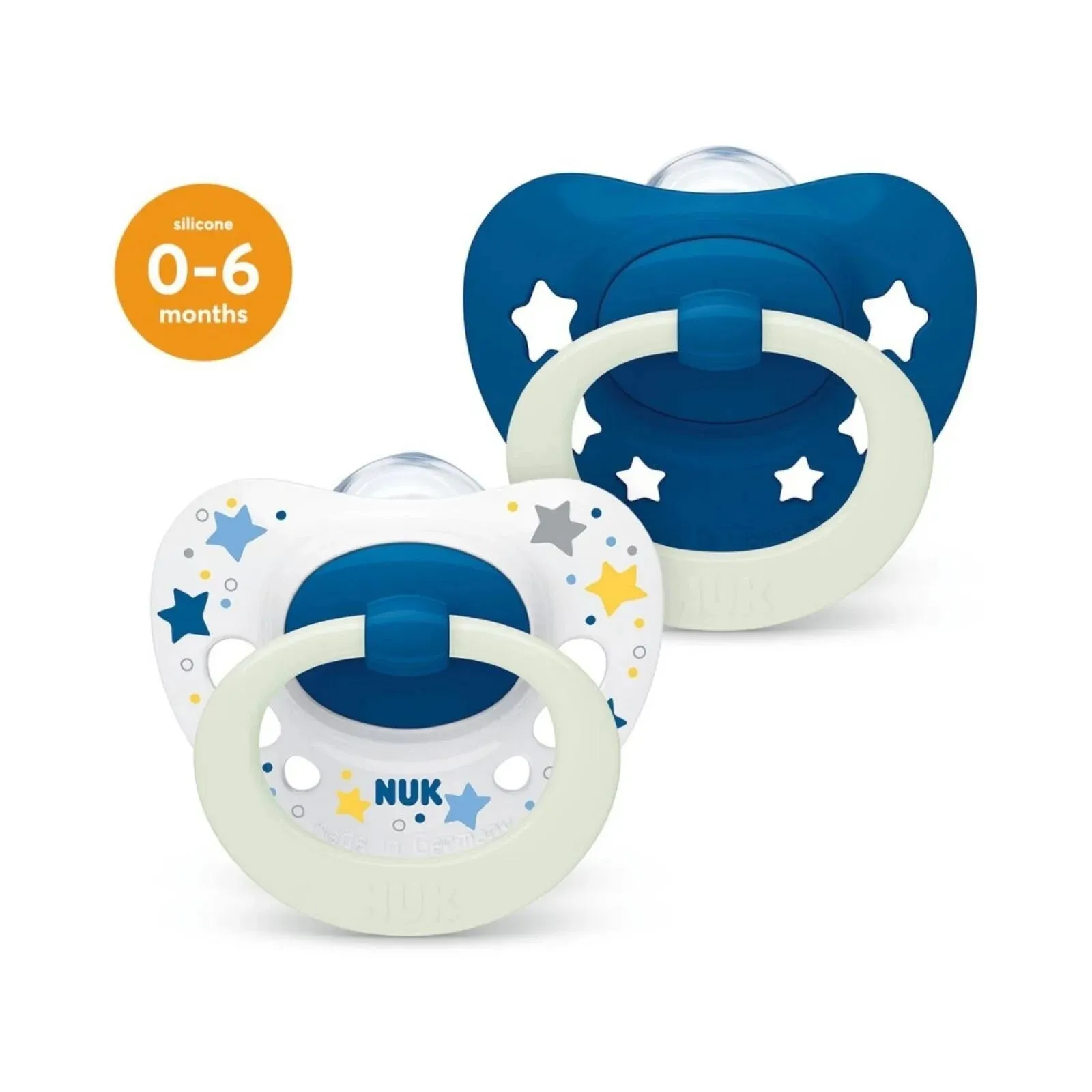 NUK Signature Silicone Soothers, 0-6 Months Night Blue