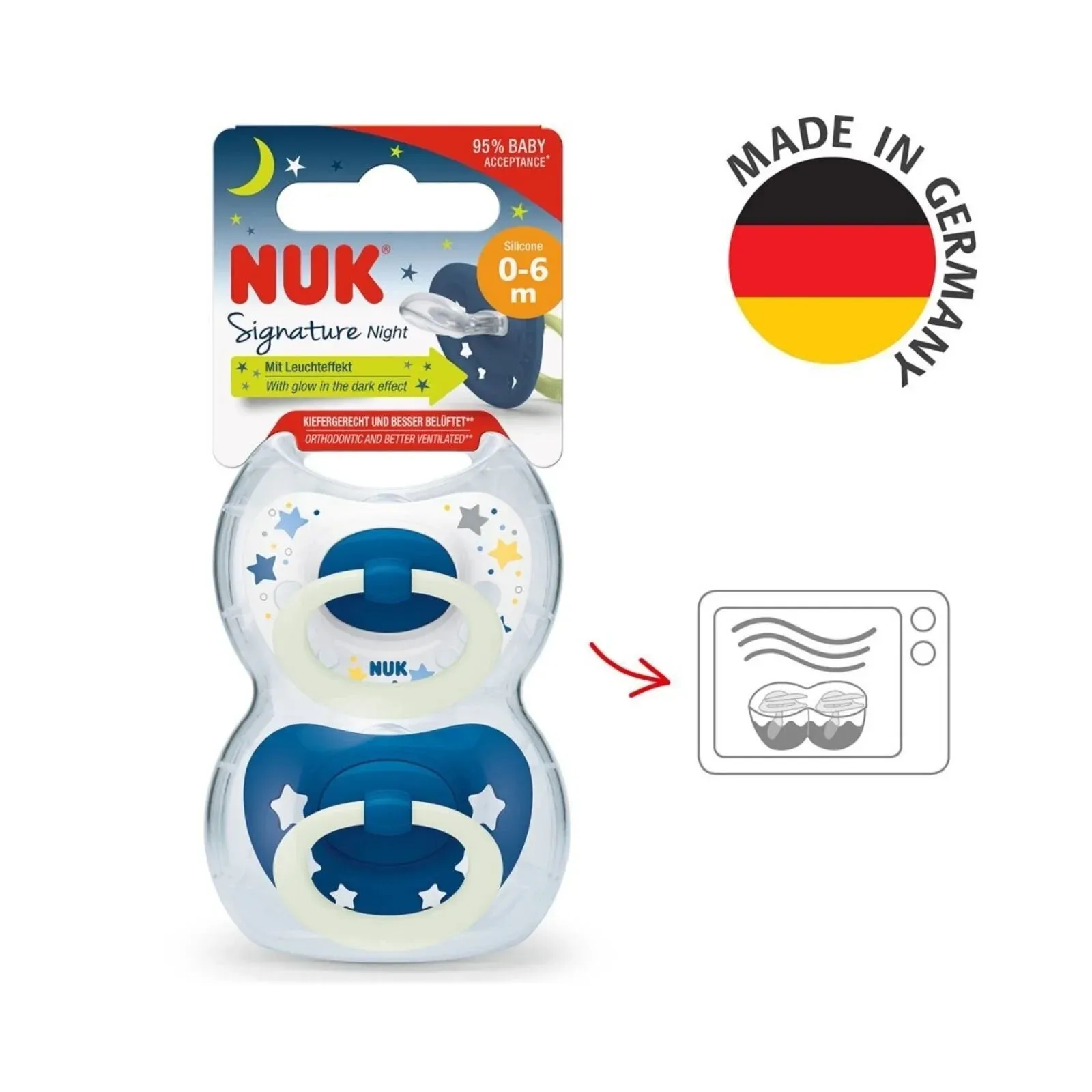 NUK Signature Silicone Soothers, 0-6 Months Night Blue