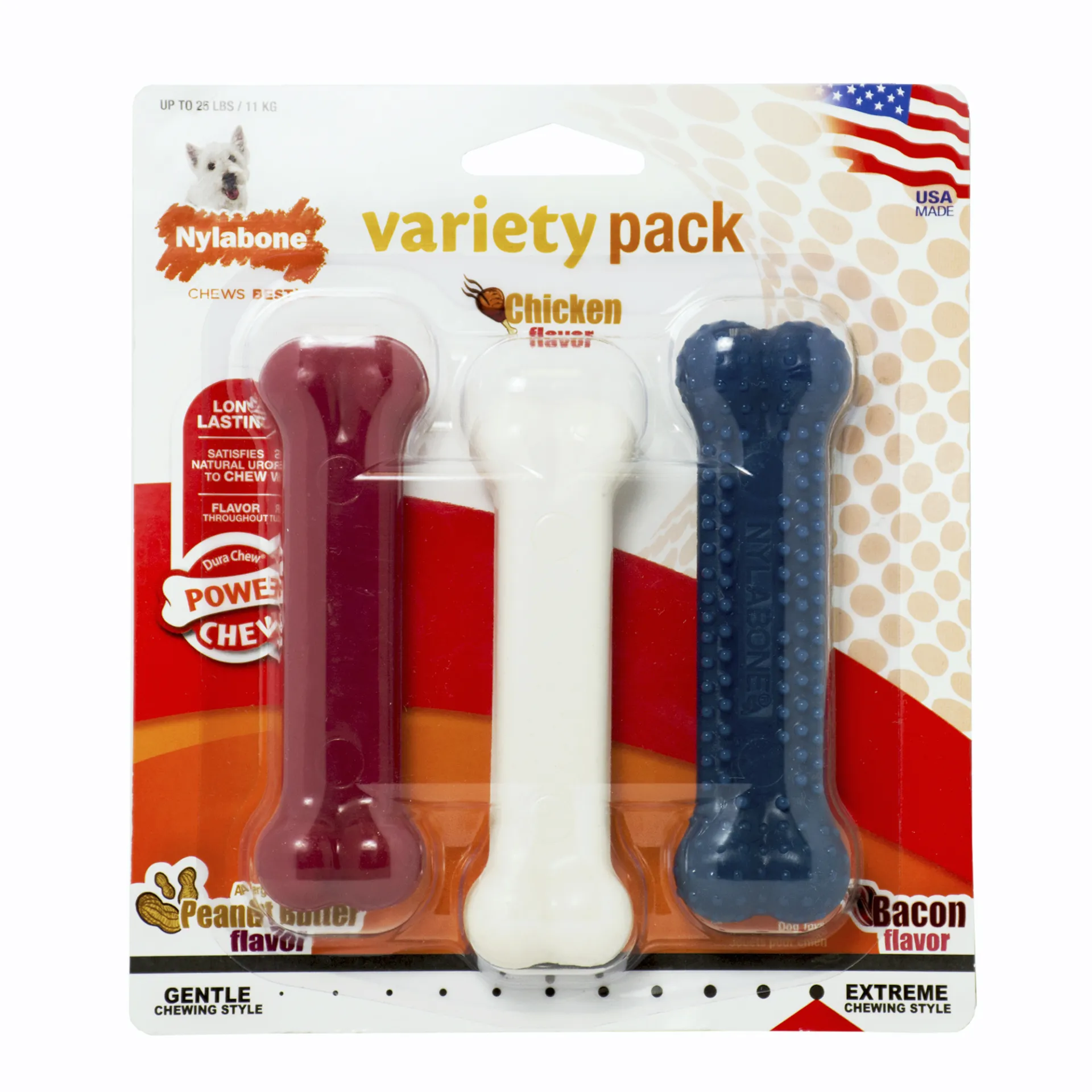 Nylabone Small Dog Power Chew Triple Pack - Chicken, Bacon and Peanut Butter