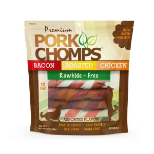 Pork Chomps 6-inch Baked Pork Skin Assorted Flavor Twists, 12 count Dog Chews