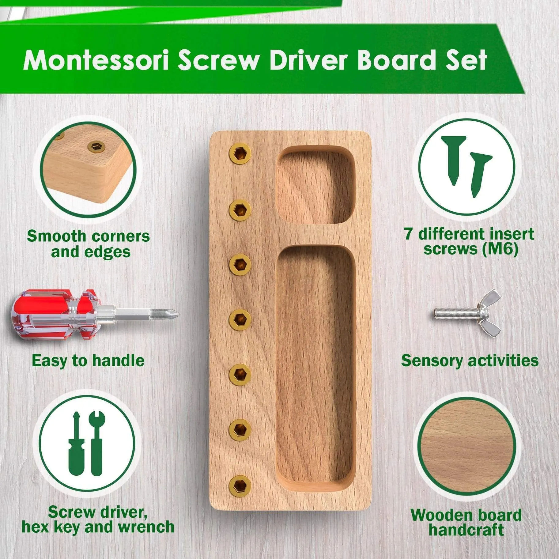 Wooden Montessori Screw Driver Board for Kids